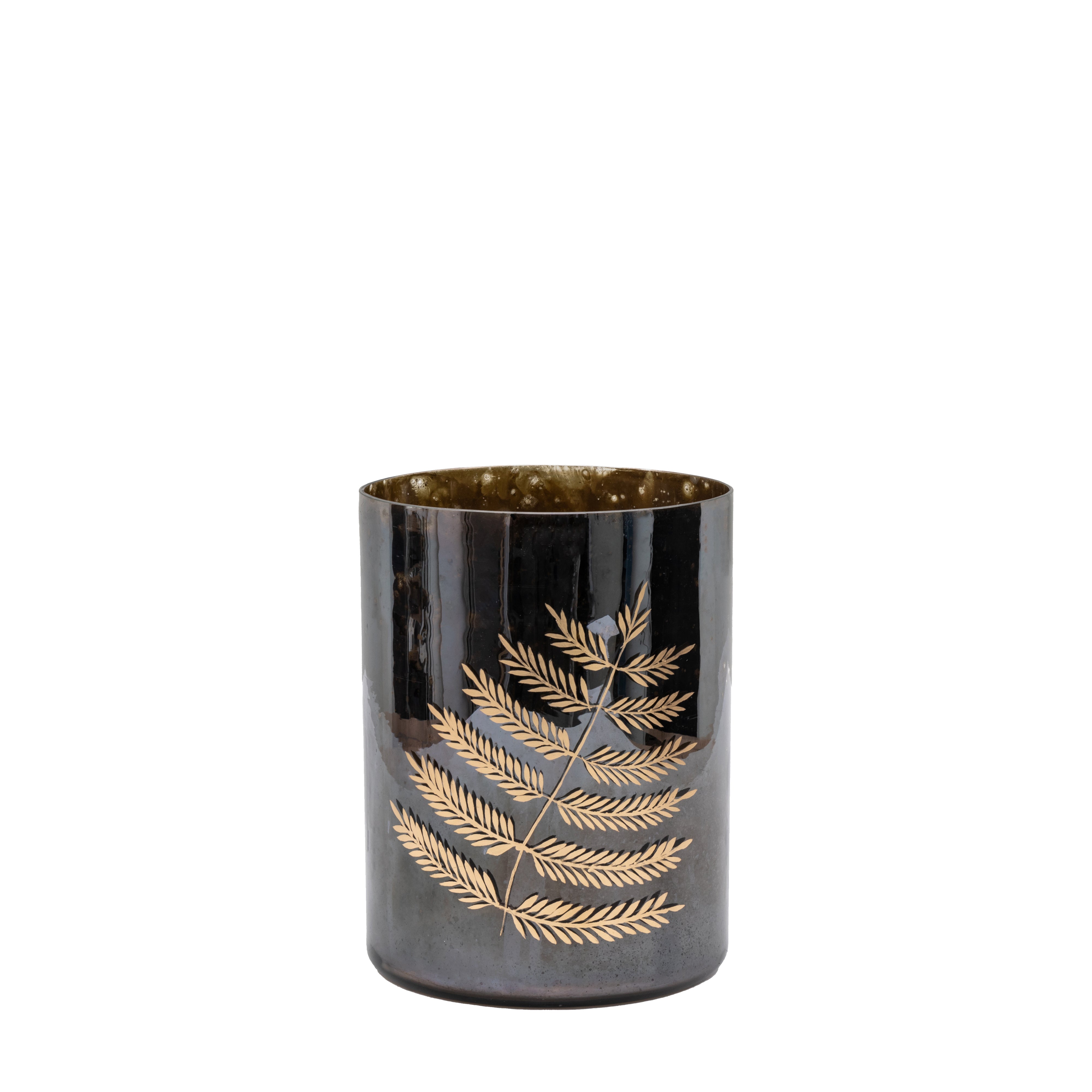 Fern Hurricane Small Black Gold Vase