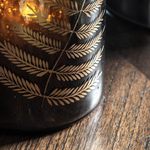 Fern Hurricane Small Black Gold Vase