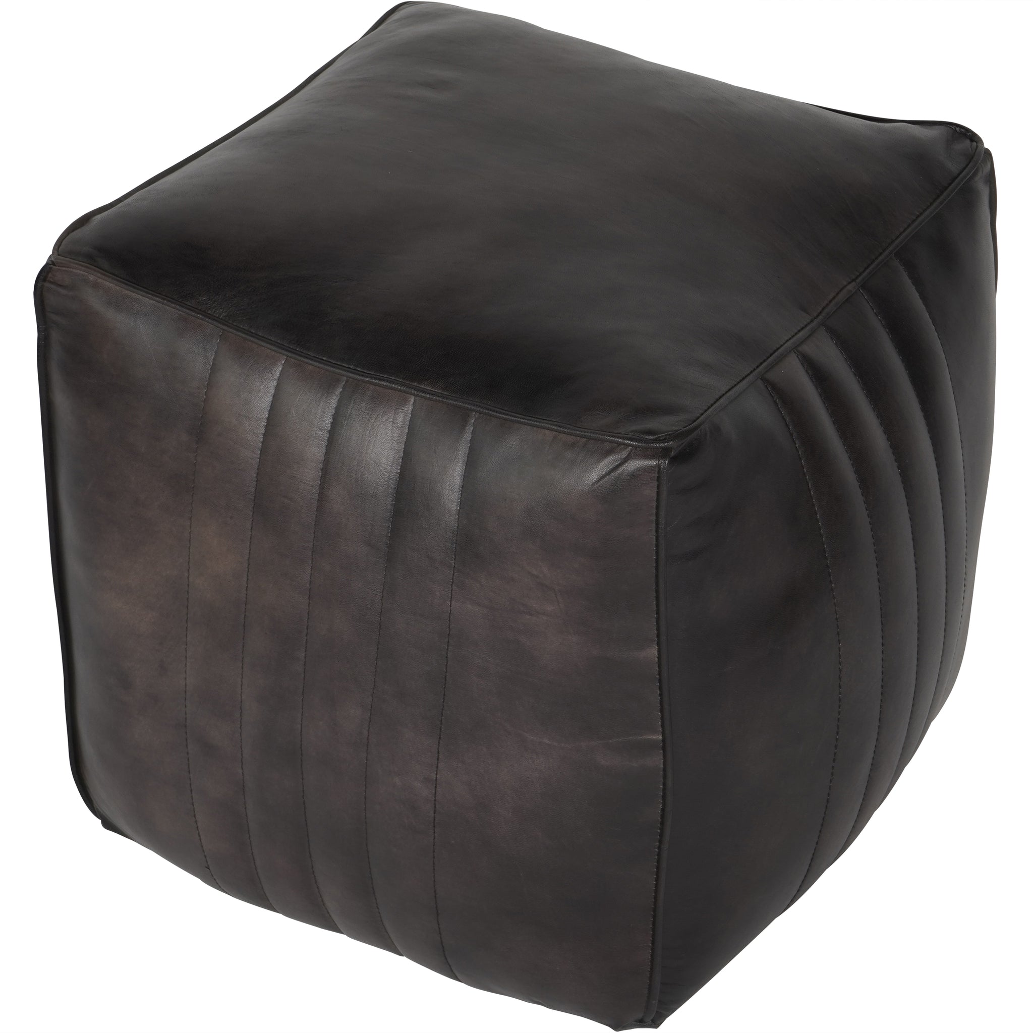 Cubed Leather Pouffe in Charcoal