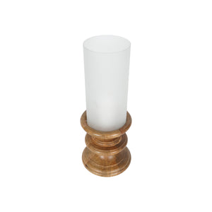 Wooden Plinth Hurricane with Frosted Glass