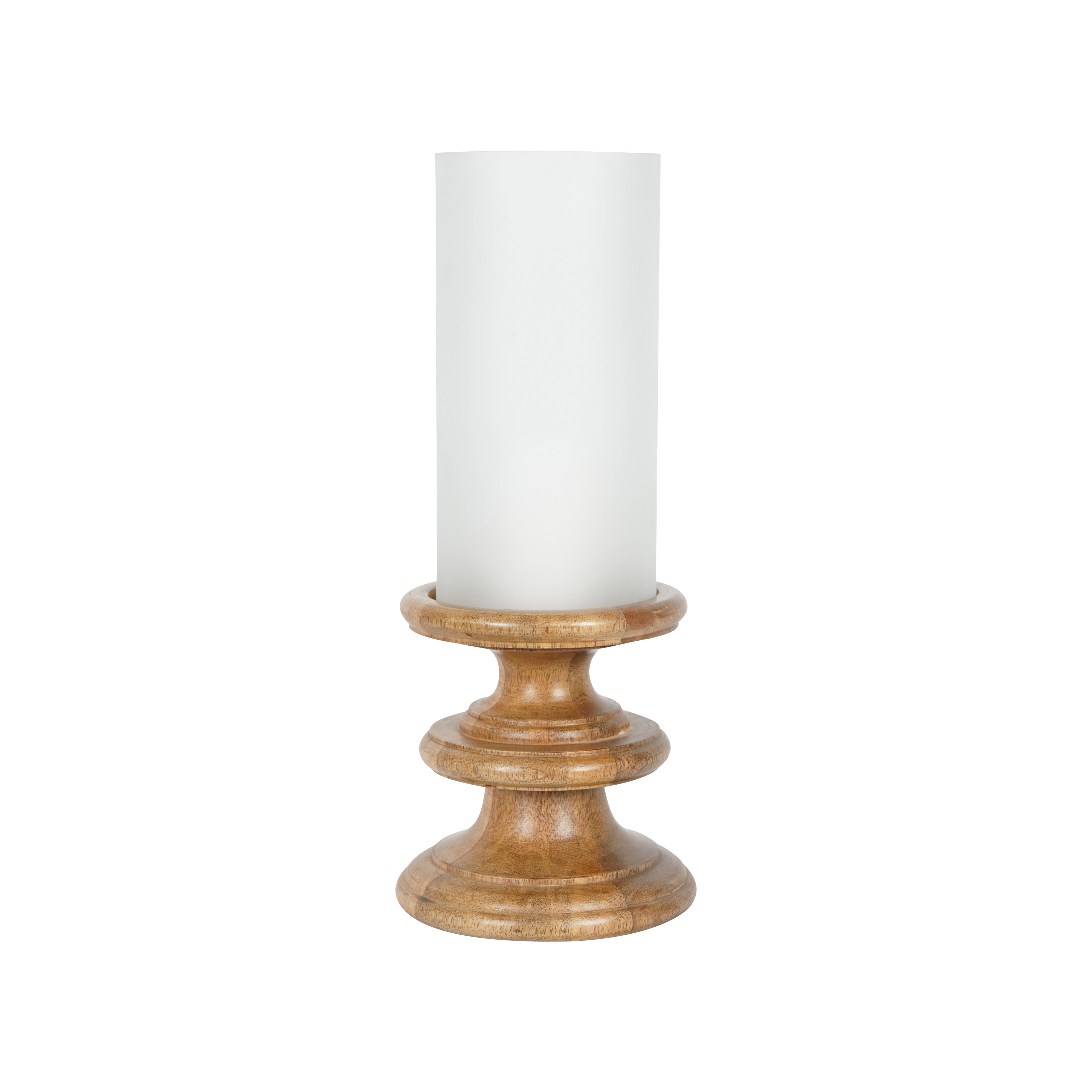 Wooden Plinth Hurricane with Frosted Glass