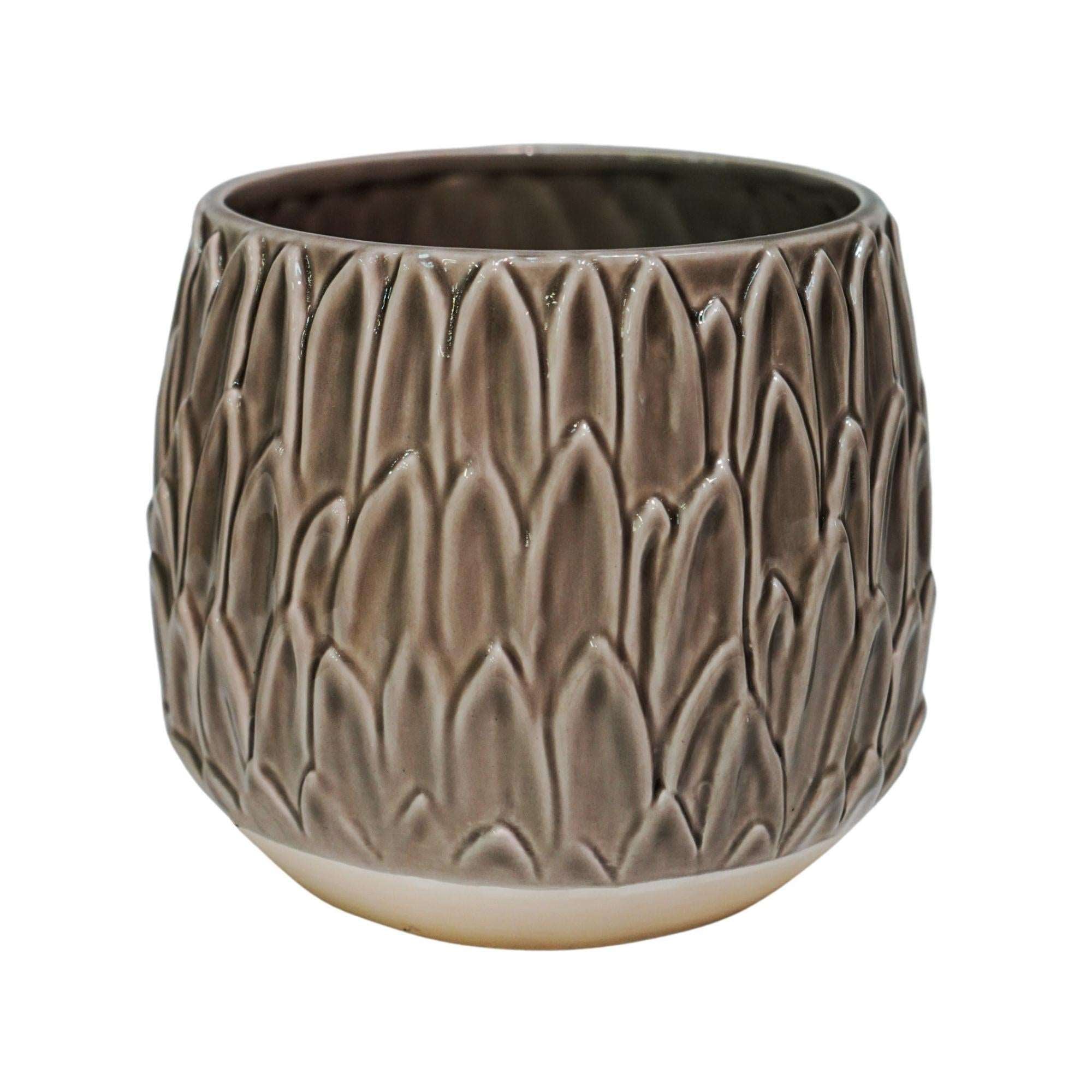 Arles Leaf Embossed Mocha Planter Small