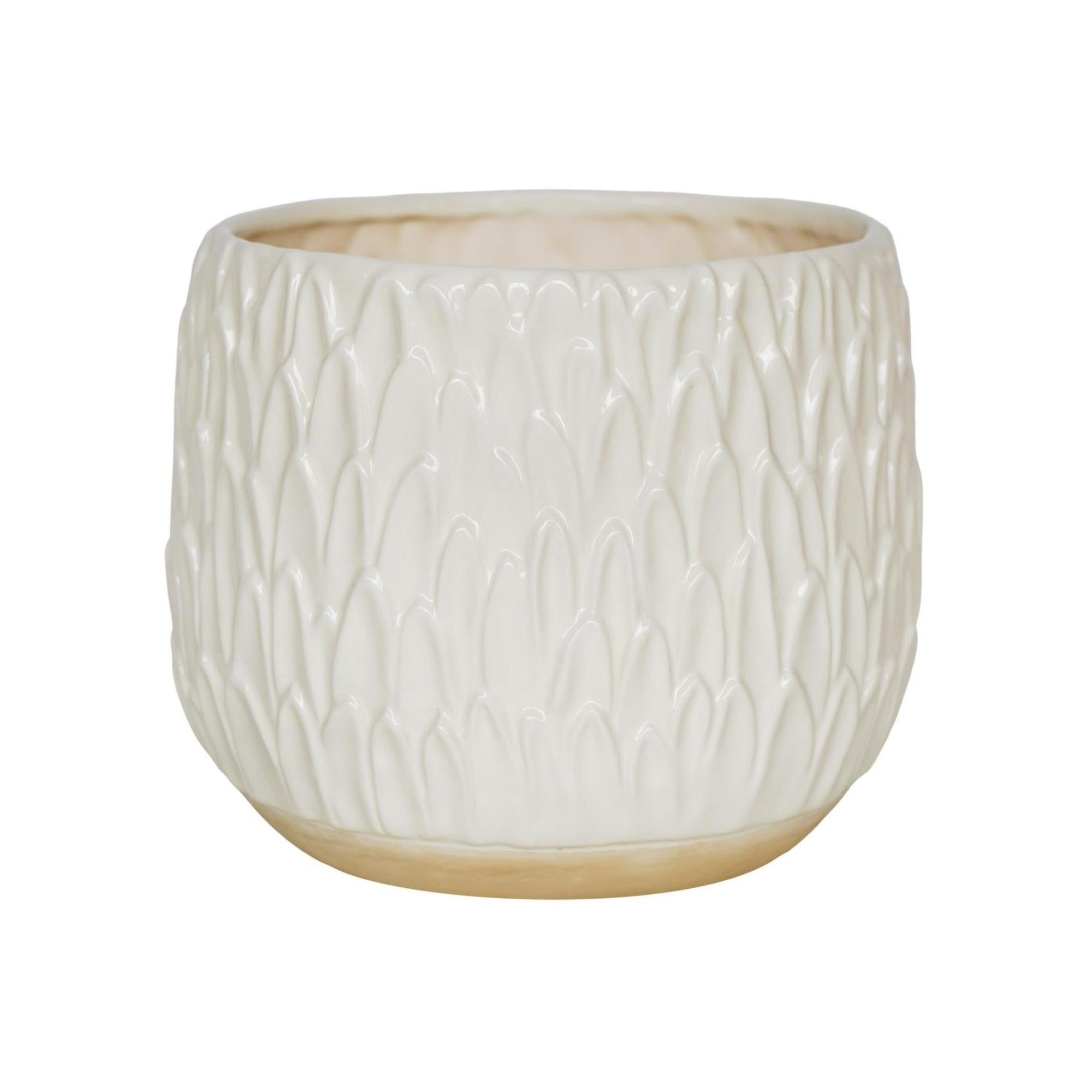 Arles Leaf Embossed White Planter Small