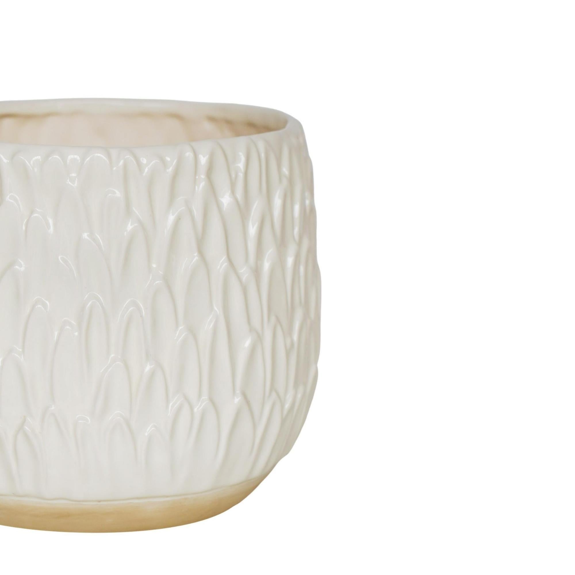 Arles Leaf Embossed White Planter Small