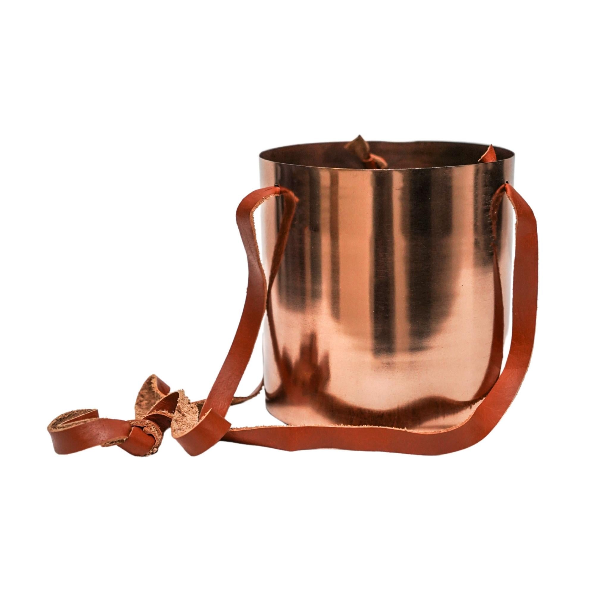 Copper Hanging Planter With Leather Strap