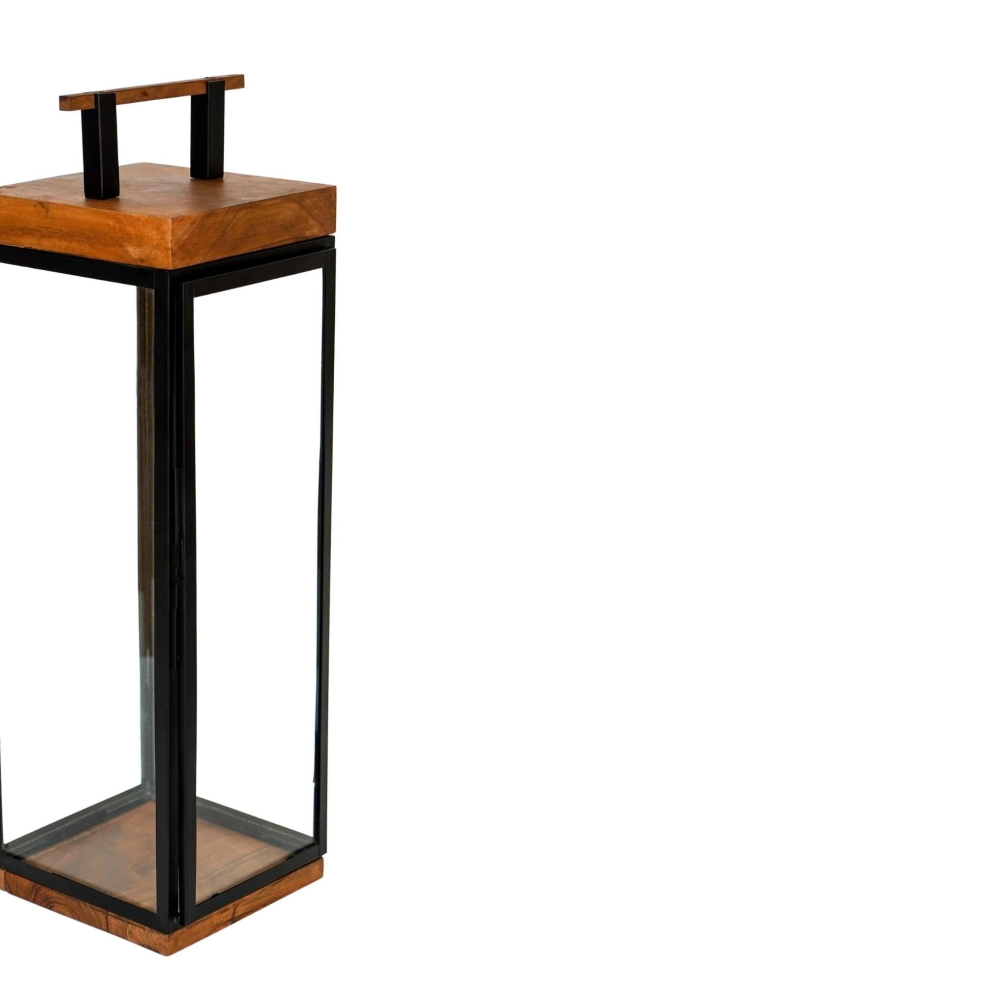 Grace Tall Lantern In Acacia Wood And Black Small