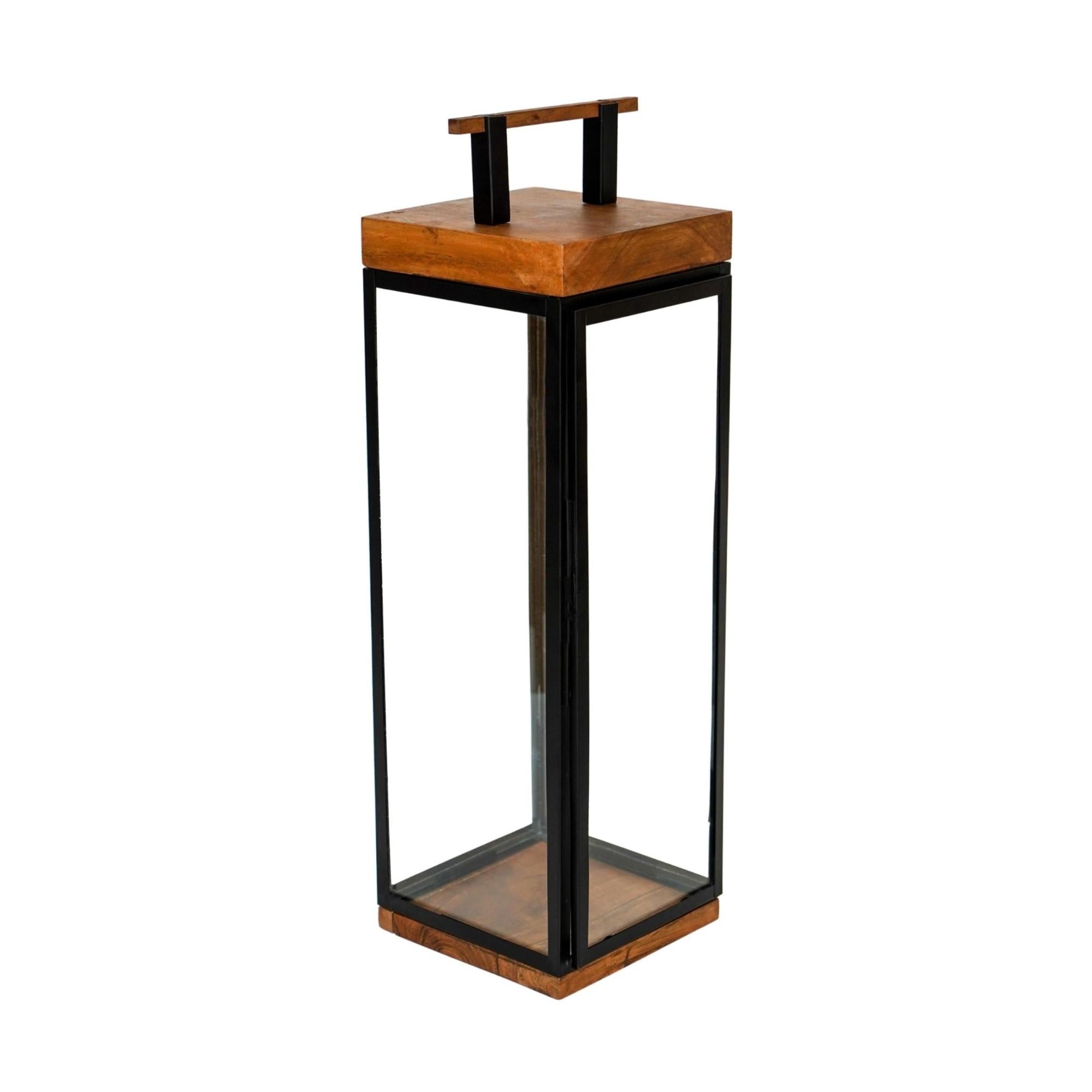 Grace Tall Lantern In Acacia Wood And Black Large