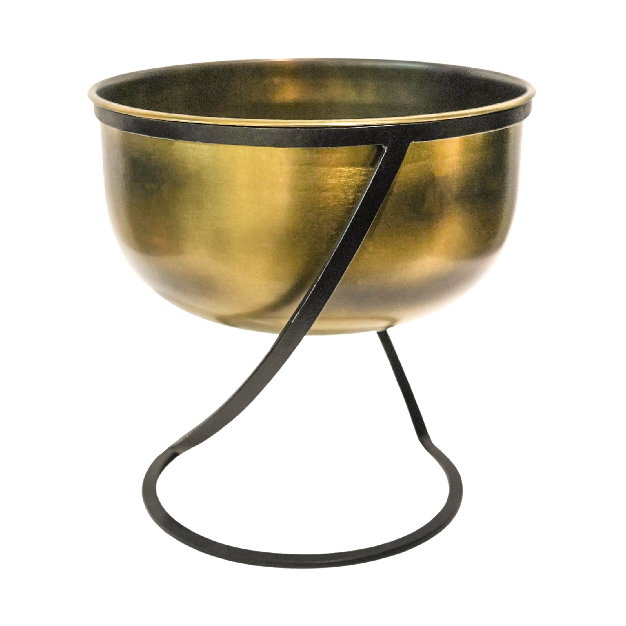 Indoor KensIngton Brass Metal Round Planter On Stand Small