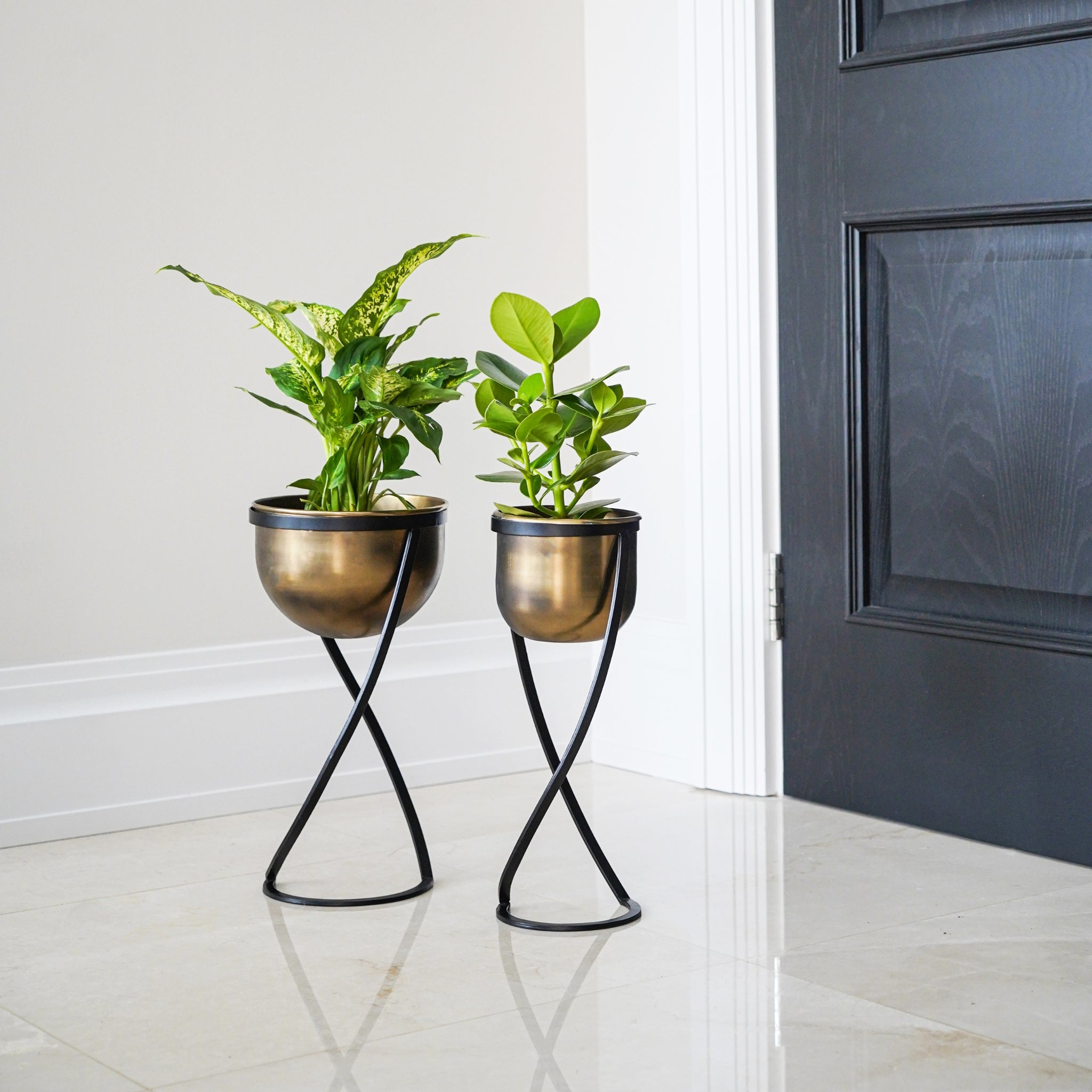 Indoor KensIngton Tall Brass Metal Round Planter On Stand