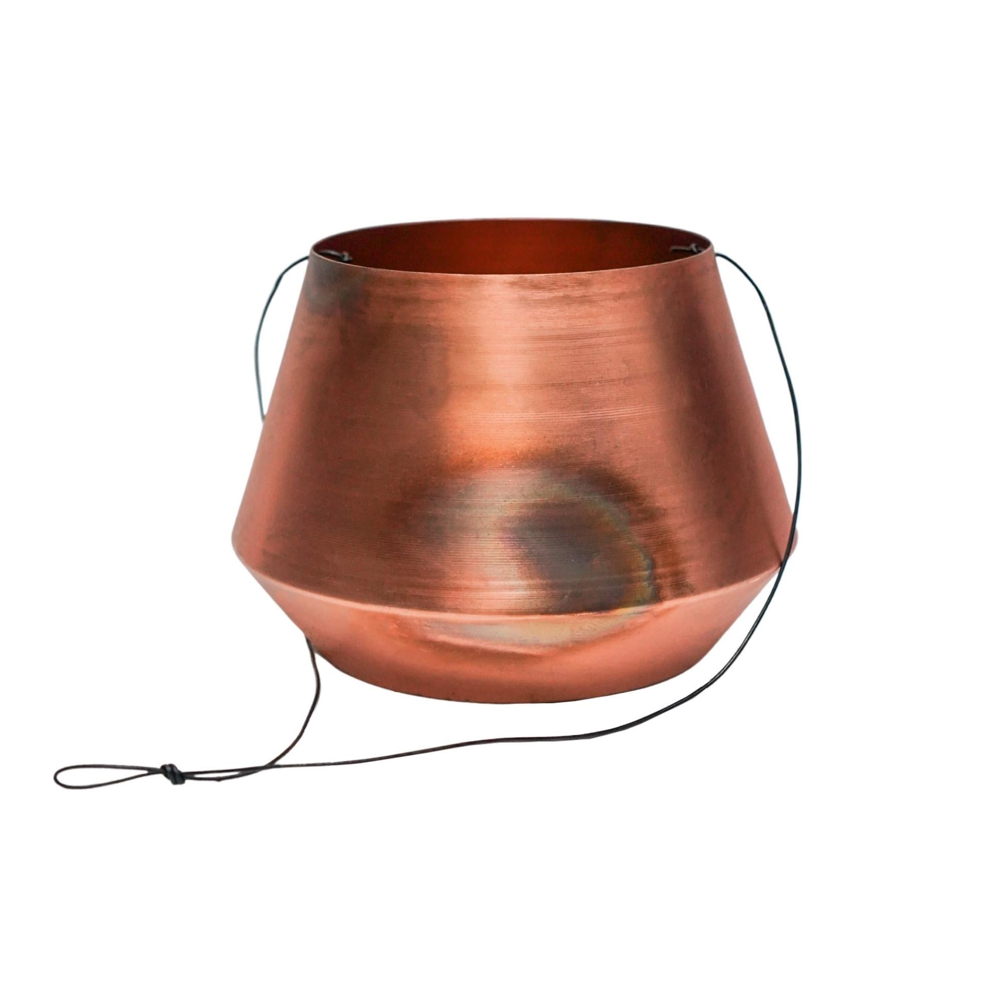 Indoor Soho Aged Copper Hanging Planter With Leather Strap Small