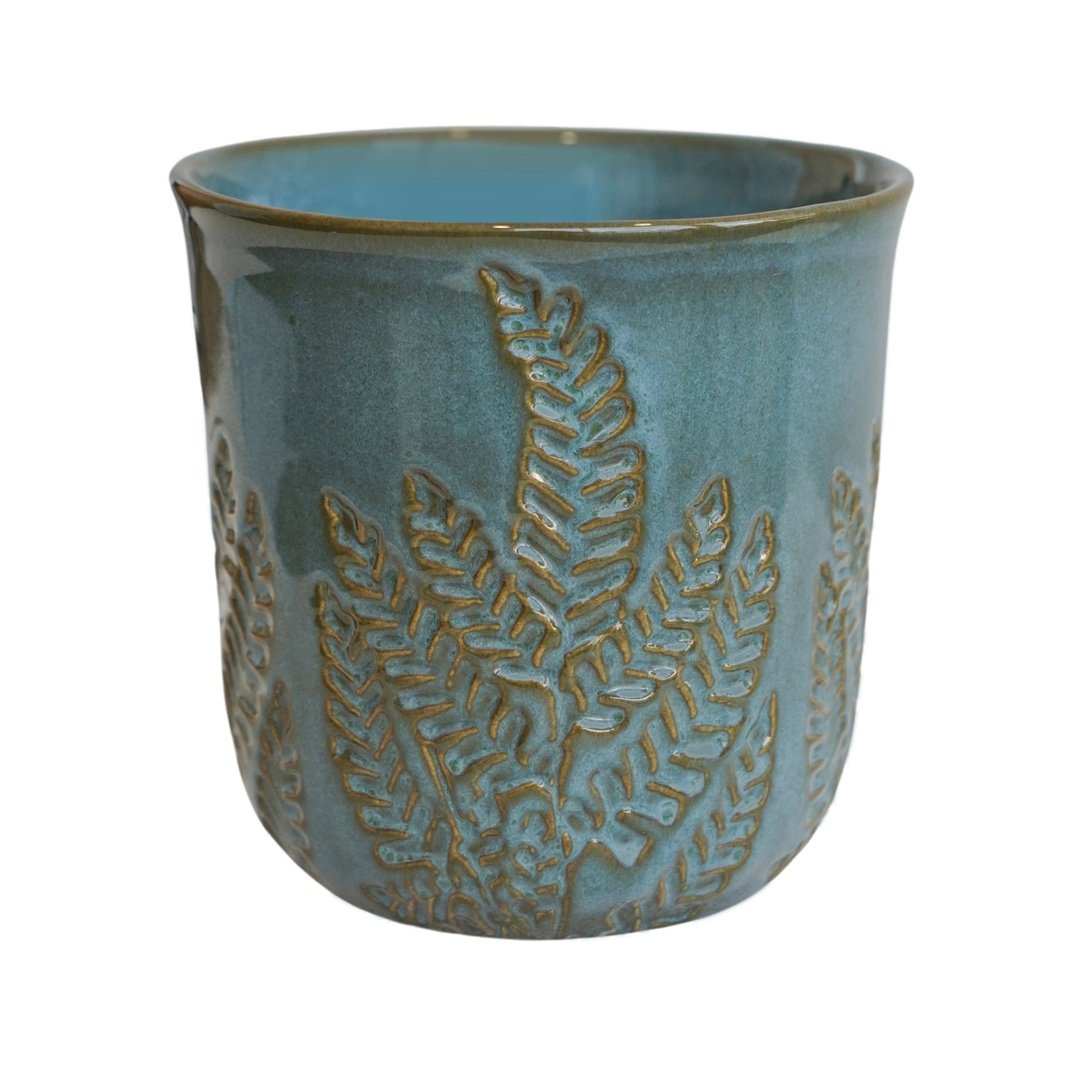 Kew Embossed Fern Teal Planter Large