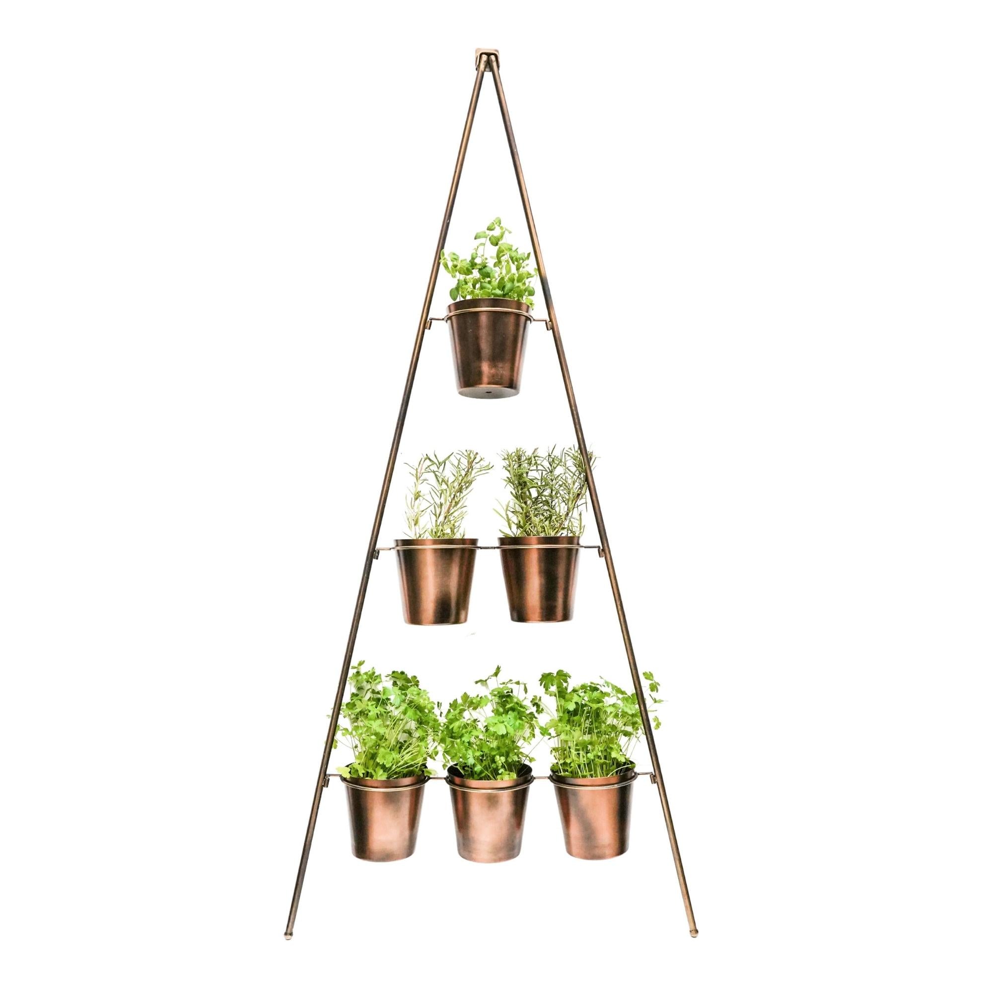 Outdoor Vertical Gold Metal Wall Plant Stand With Planters Small