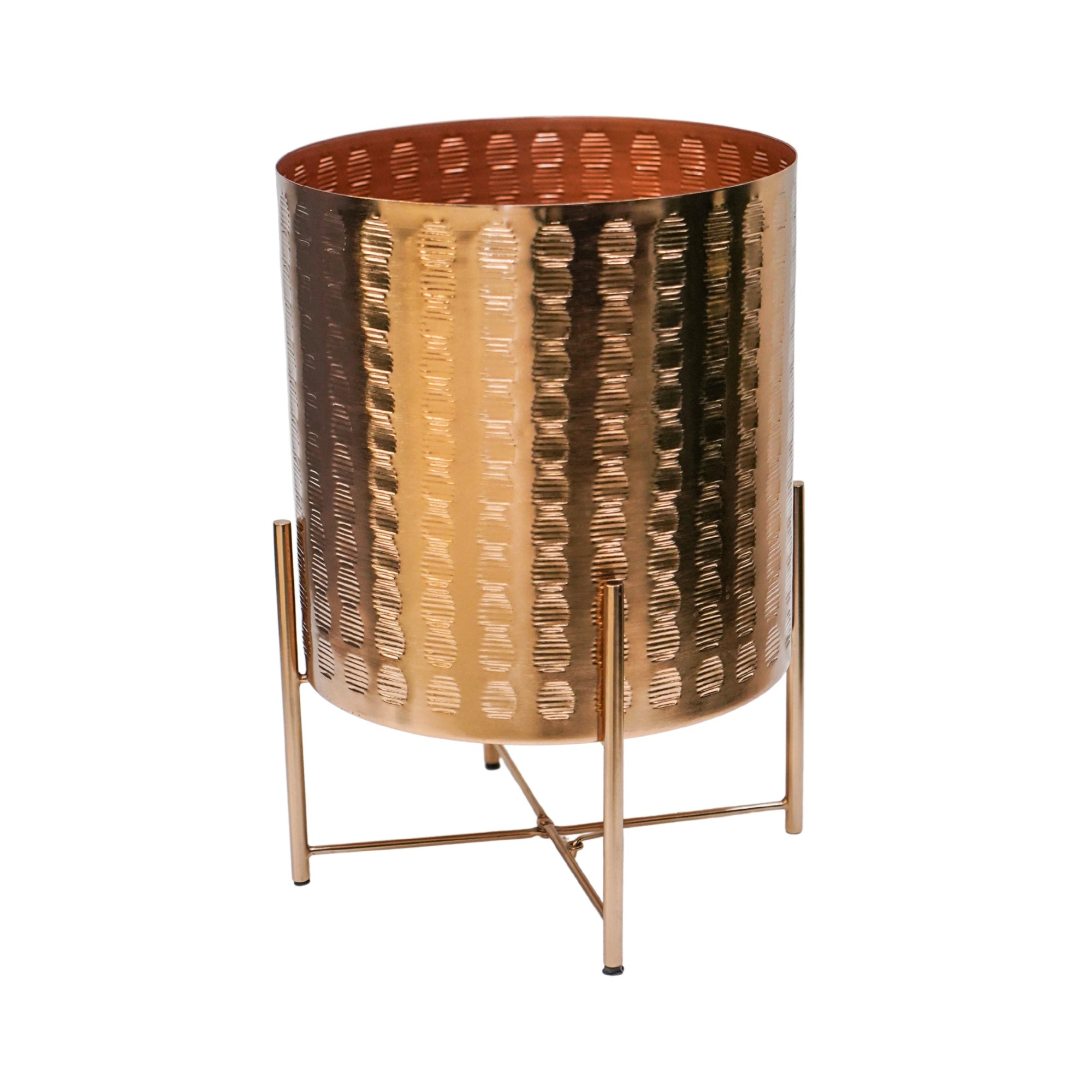 Zendaya Gold Embossed Metal Planter With Stand