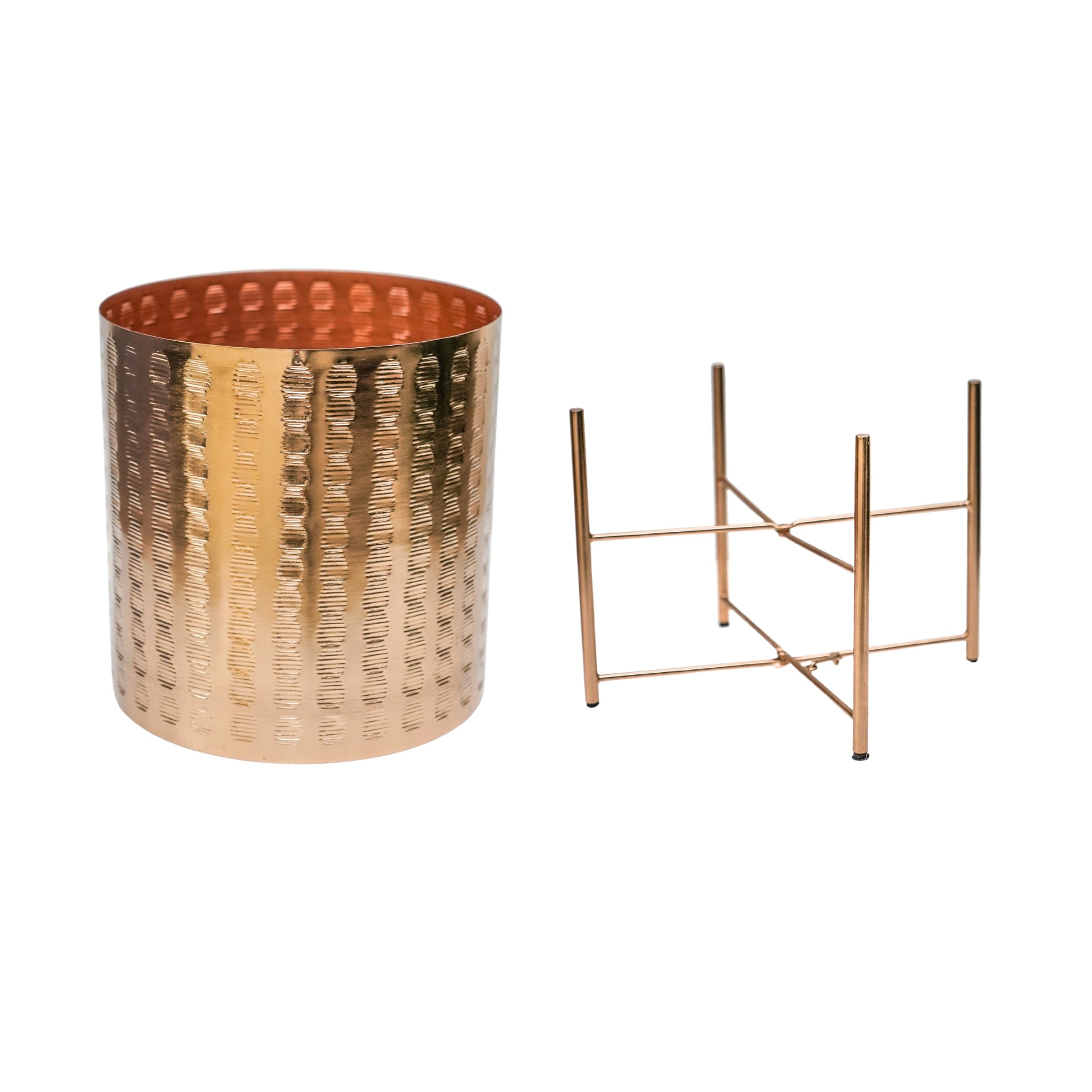 Zendaya Gold Embossed Metal Planter With Stand