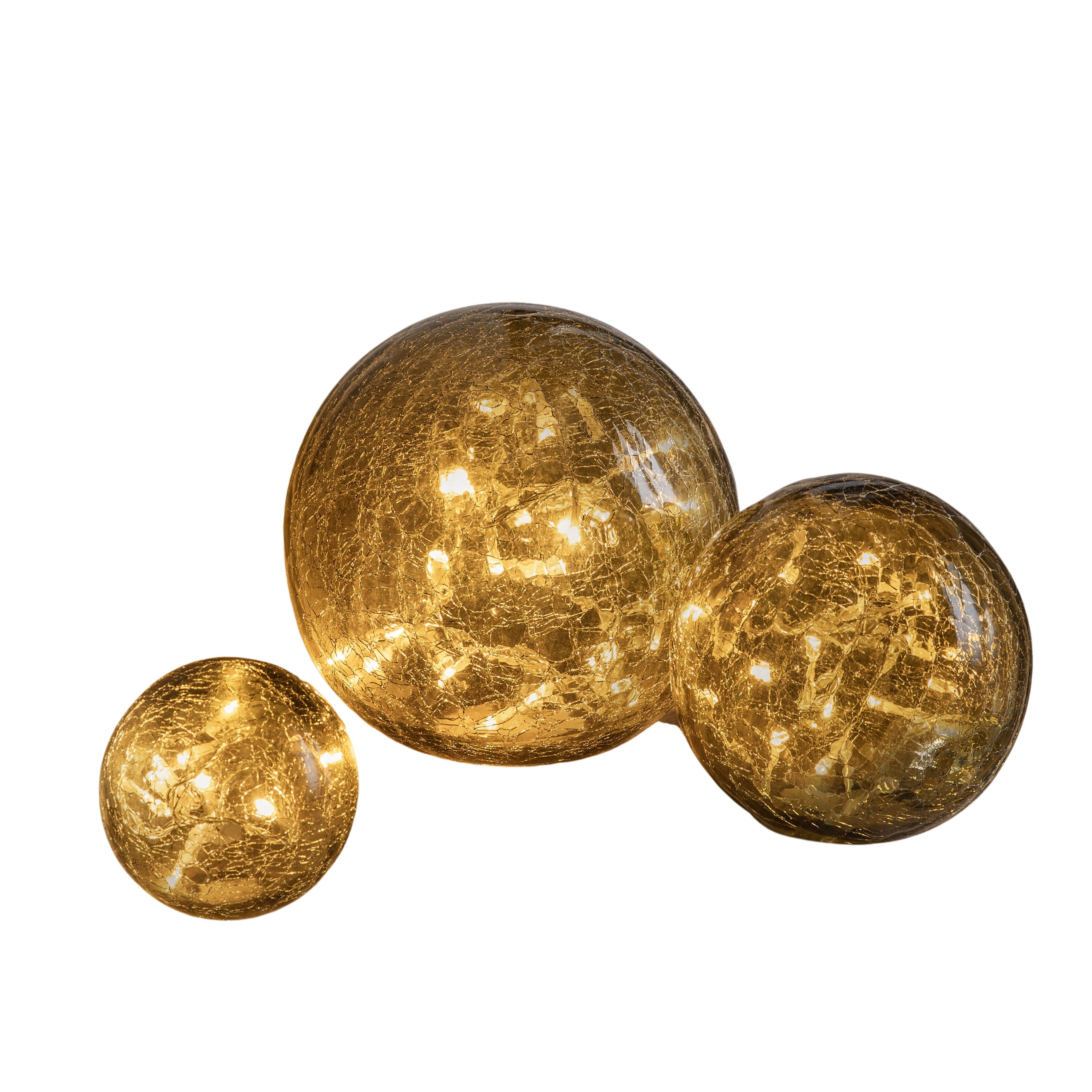 Set of 3 Crackled Light Balls 10 15 20 Cm Diamteter Smoke