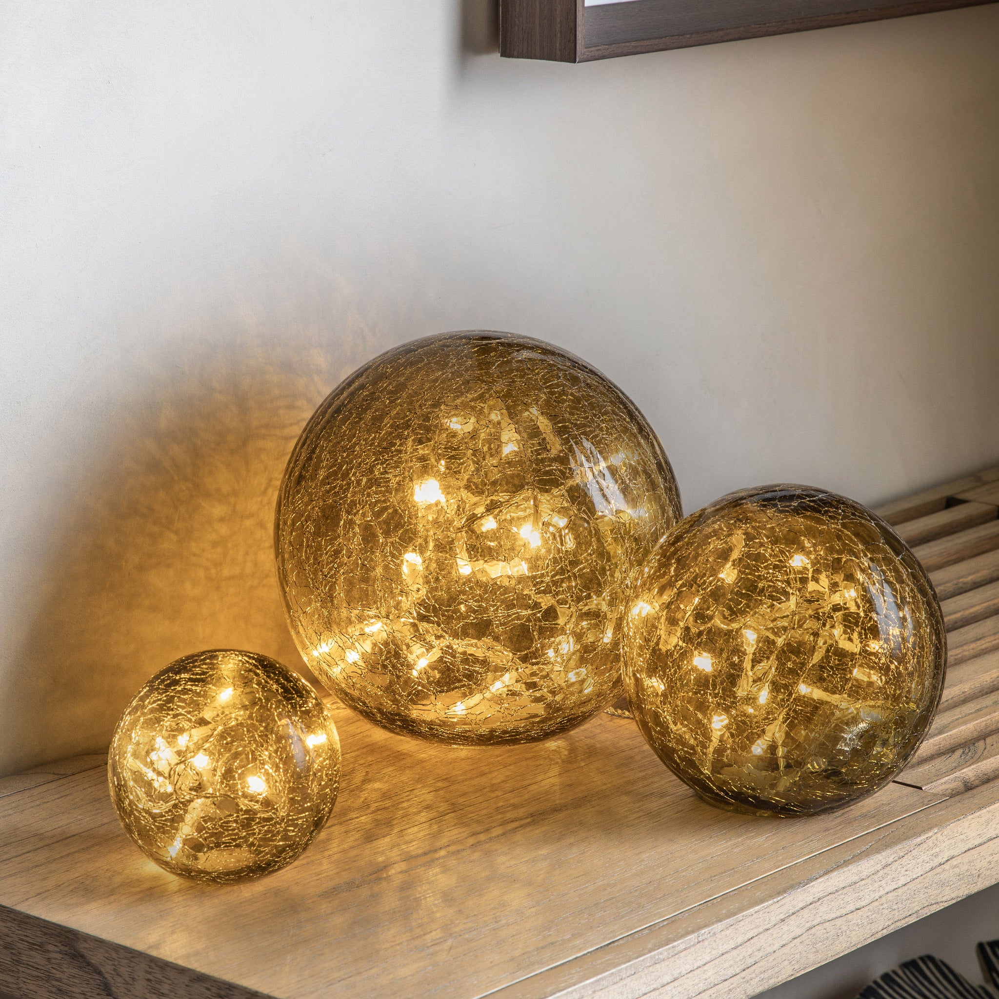 Set of 3 Crackled Light Balls 10 15 20 Cm Diamteter Smoke