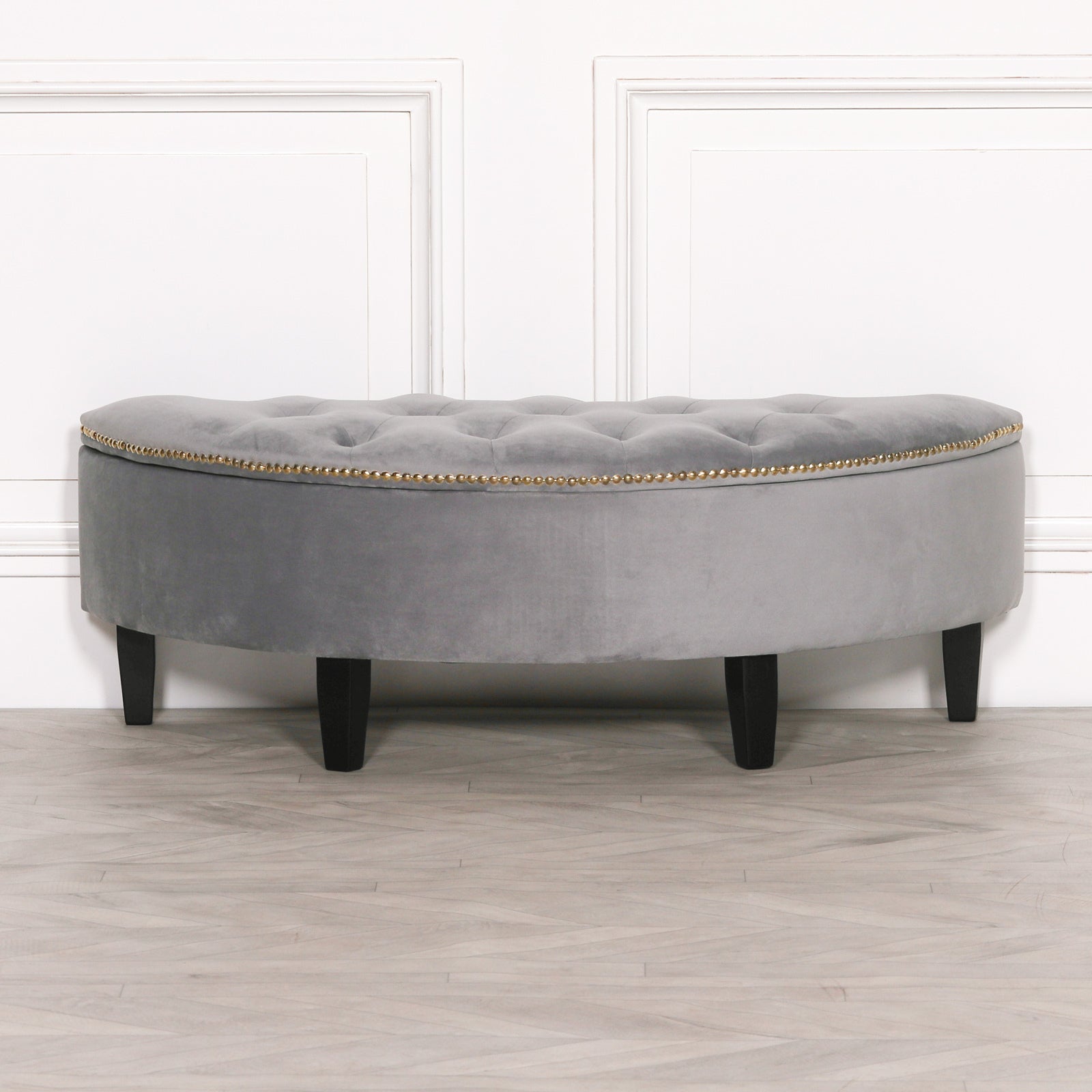 Grey Velvet Storage Pouf Ottoman