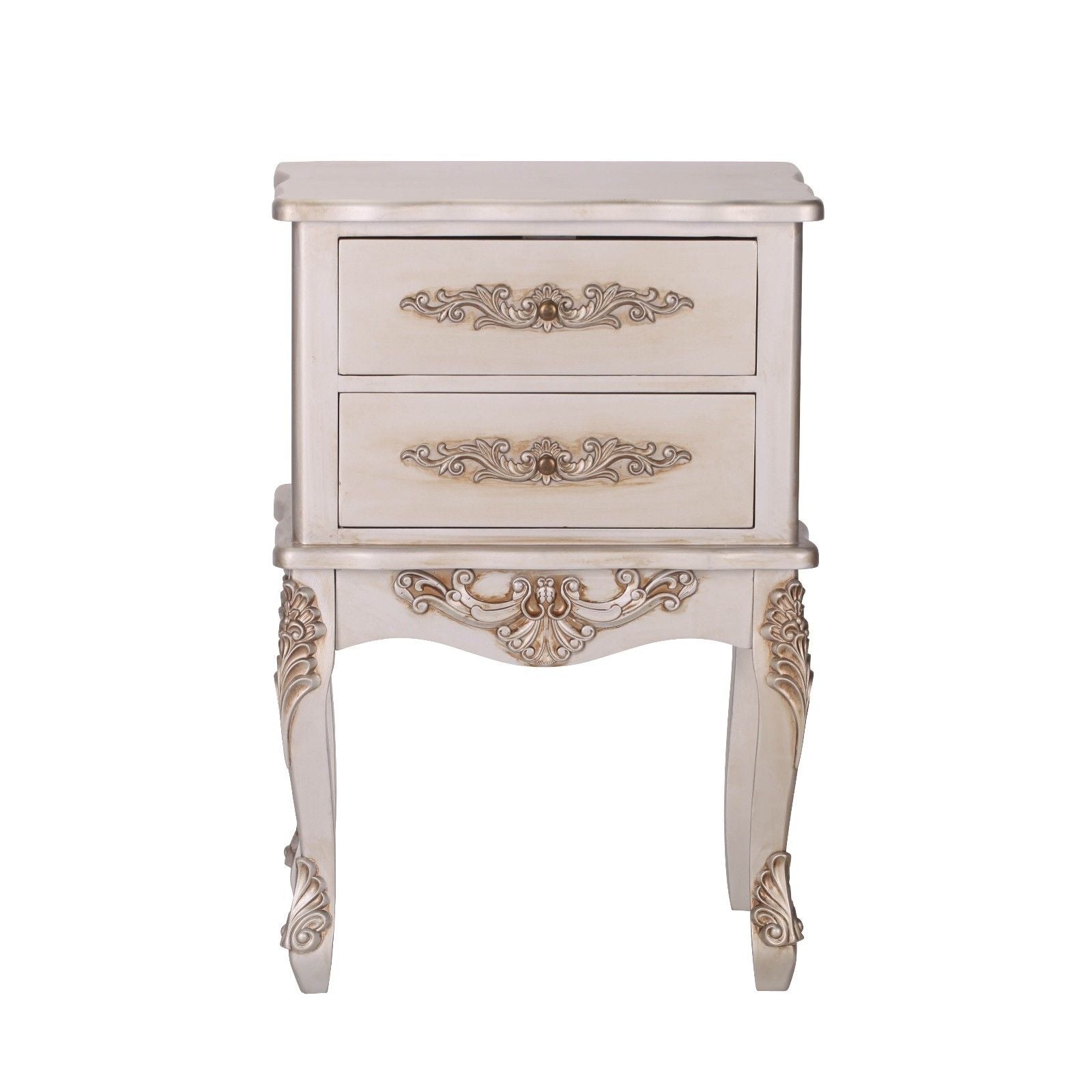 French Antique Silver 2 Drawer Bedside