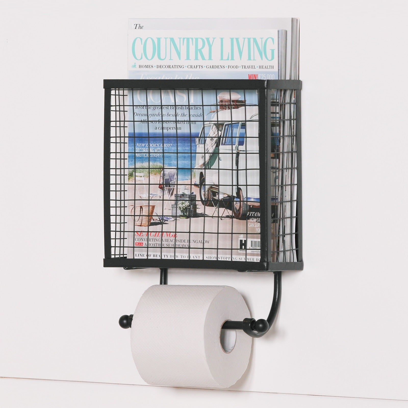 Black Wire Toilet Roll and Magazine Holder